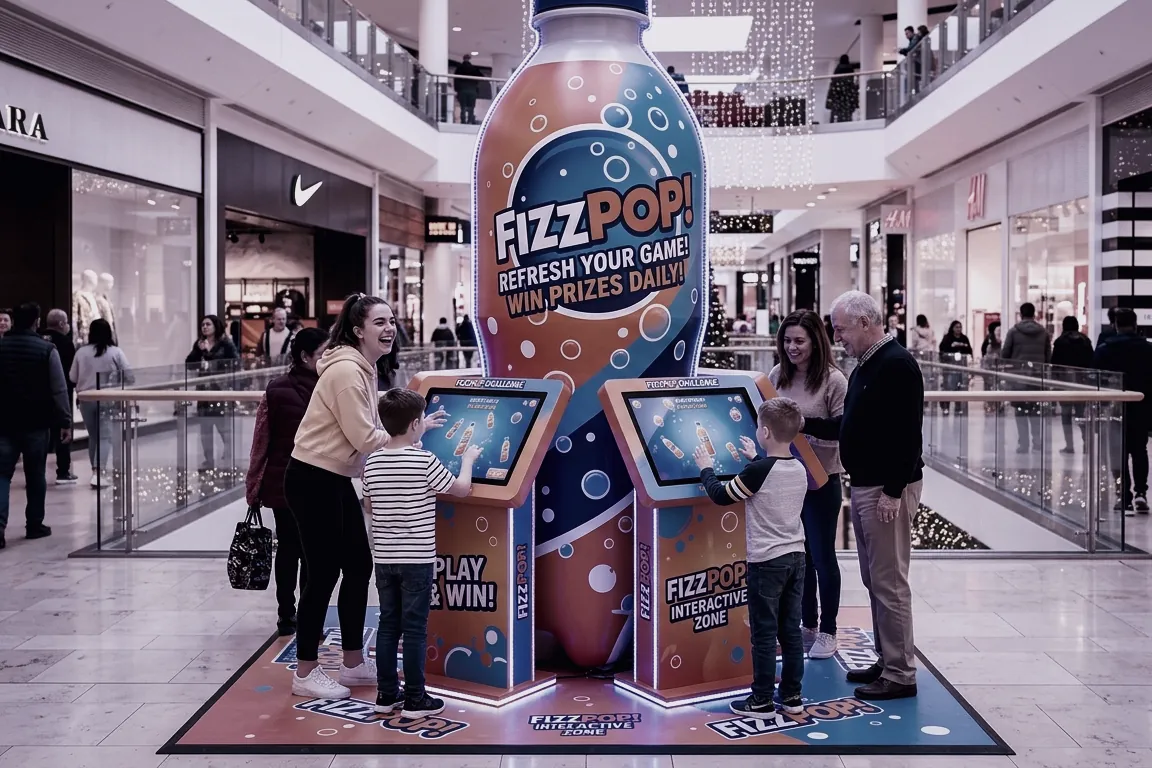 Activación BTL con estructura gigante y pantallas interactivas en un centro comercial